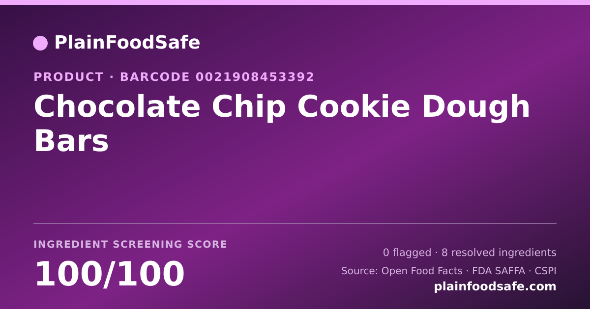 Share card for Chocolate Chip Cookie Dough Bars Food Ingredient Profile