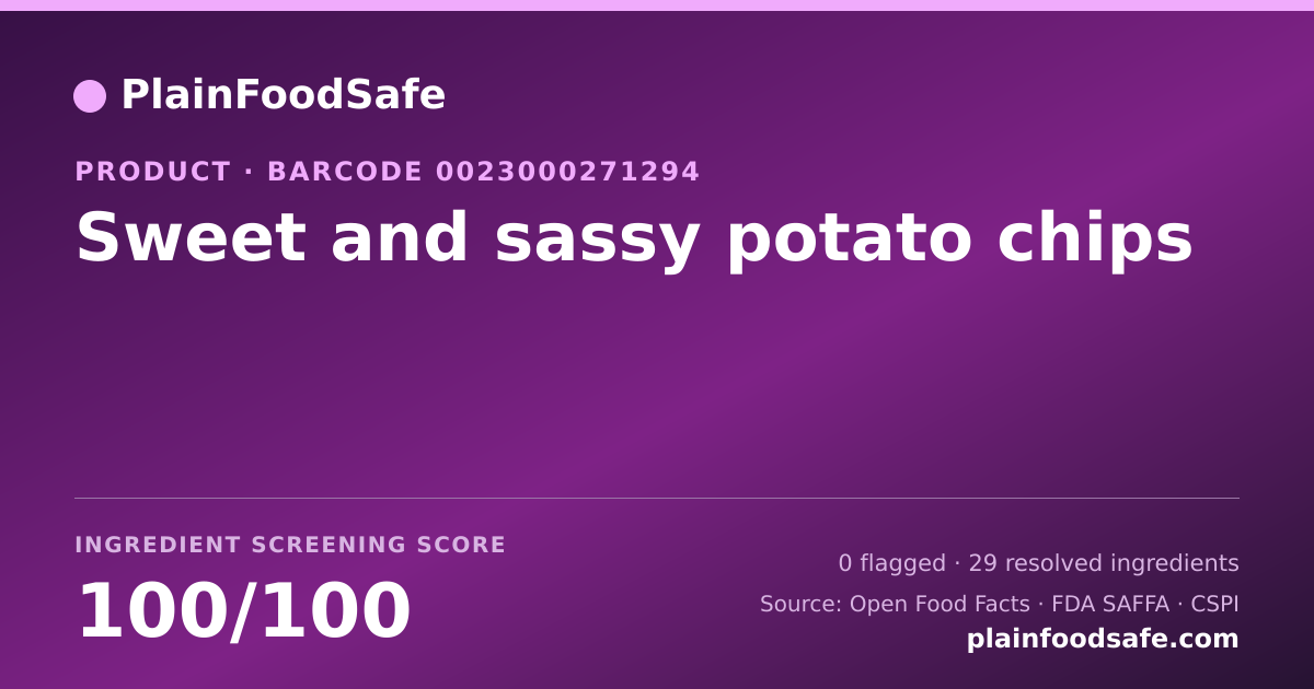 Share card for Sweet and sassy potato chips Food Ingredient Profile
