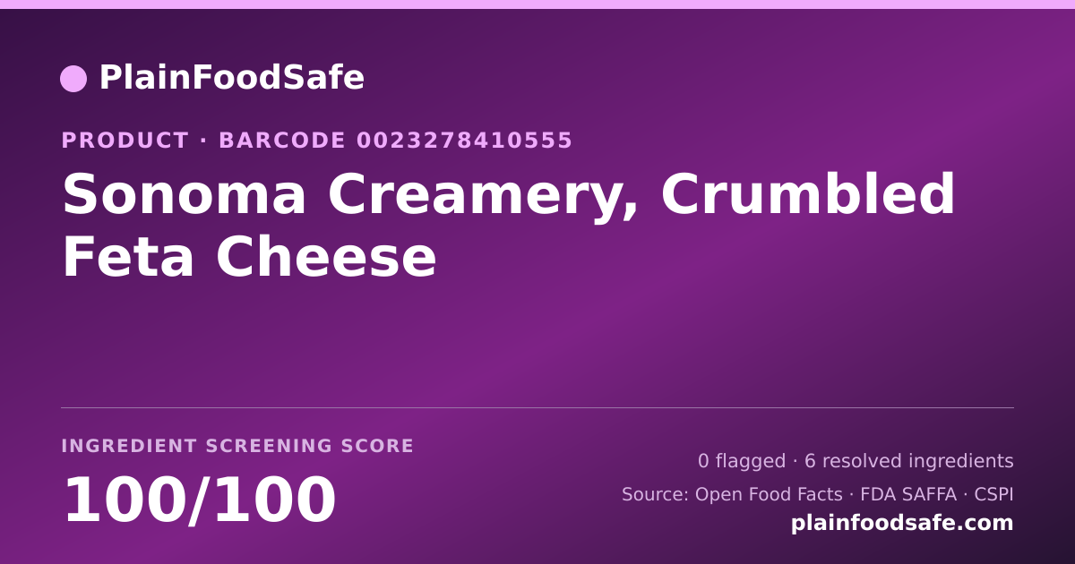 Share card for Sonoma Creamery, Crumbled Feta Cheese Food Ingredient Profile