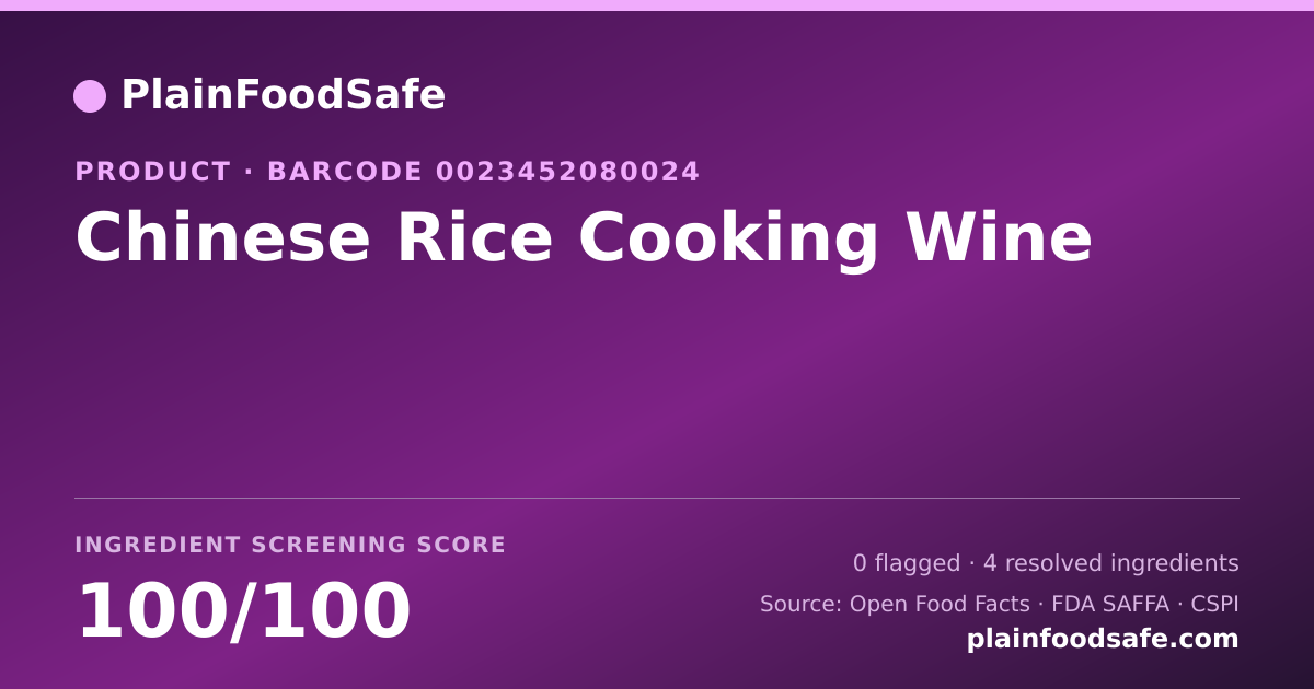 Share card for Chinese Rice Cooking Wine Food Ingredient Profile