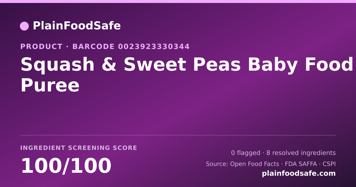 Share card for Squash & Sweet Peas Baby Food Puree Food Ingredient Profile