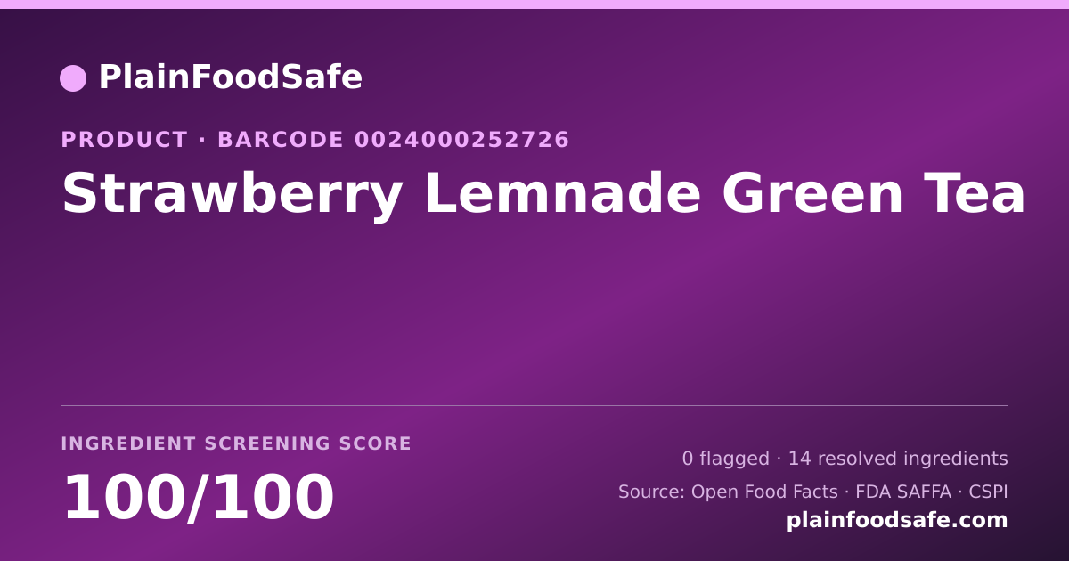 Share card for Strawberry Lemnade Green Tea Food Ingredient Profile