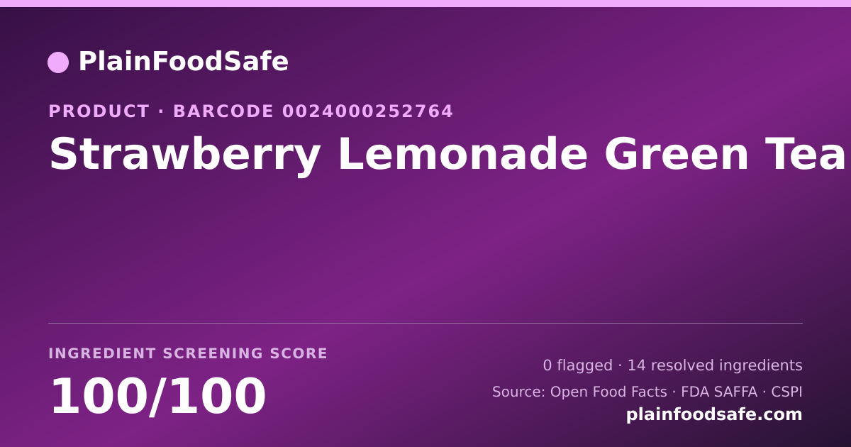 Share card for Strawberry Lemonade Green Tea Food Ingredient Profile