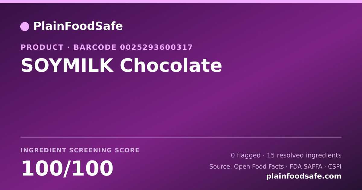 Share card for SOYMILK Chocolate Food Ingredient Profile