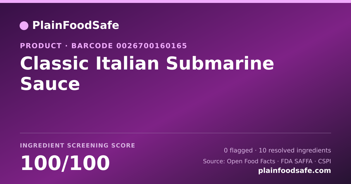 Share card for Classic Italian Submarine Sauce Food Ingredient Profile