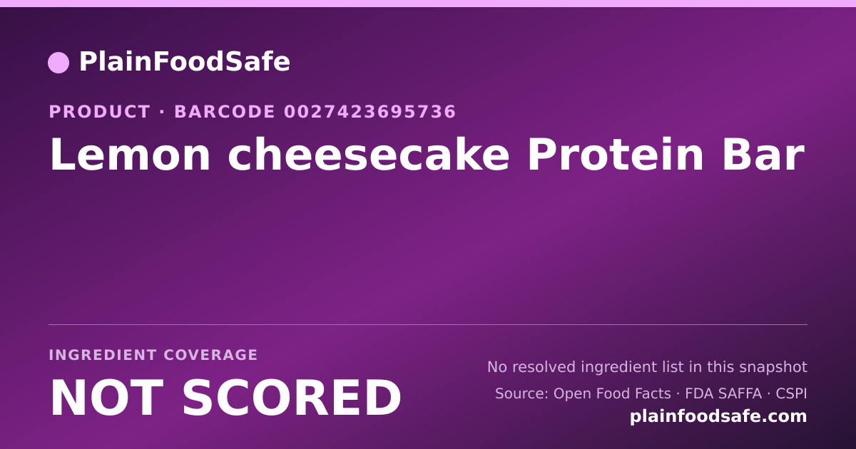 Share card for Lemon cheesecake Protein Bar Food Ingredient Profile