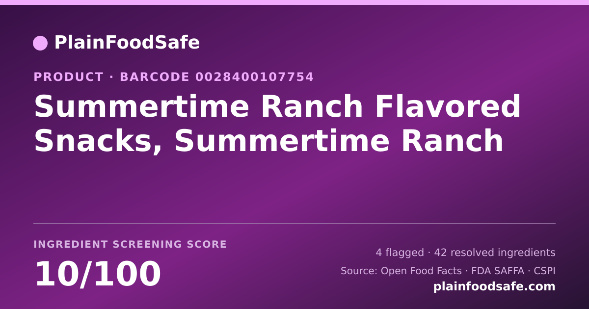 Share card for Summertime Ranch Flavored Snacks, Summertime Ranch Food Ingredient Profile