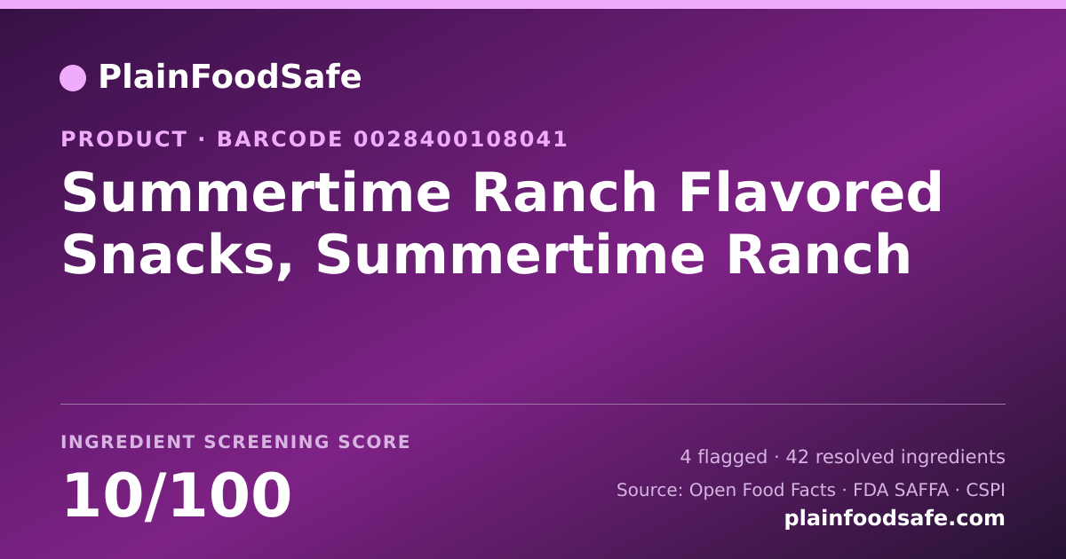 Share card for Summertime Ranch Flavored Snacks, Summertime Ranch Food Ingredient Profile