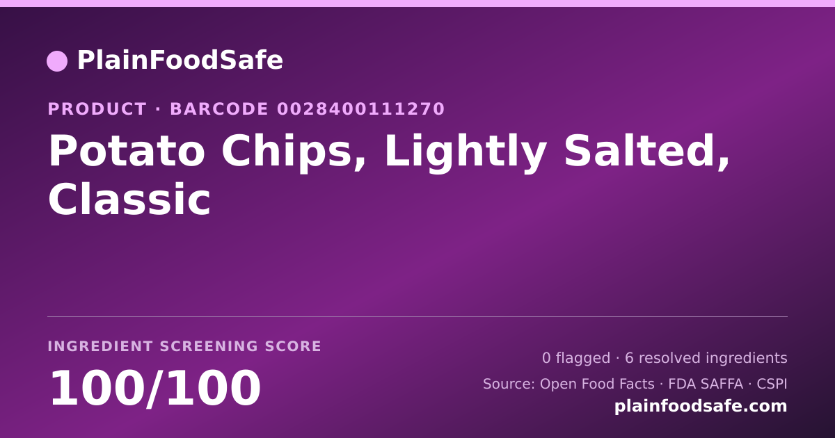 Share card for Potato Chips, Lightly Salted, Classic Food Ingredient Profile
