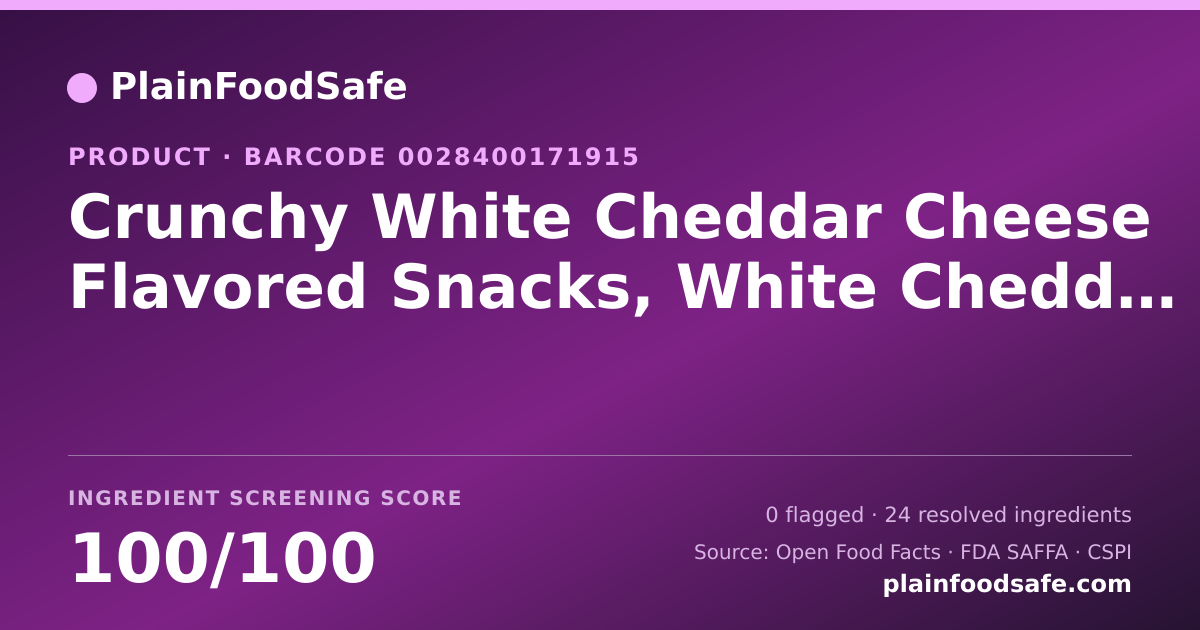 Share card for Crunchy White Cheddar Cheese Flavored Snacks, White Cheddar Food Ingredient Profile