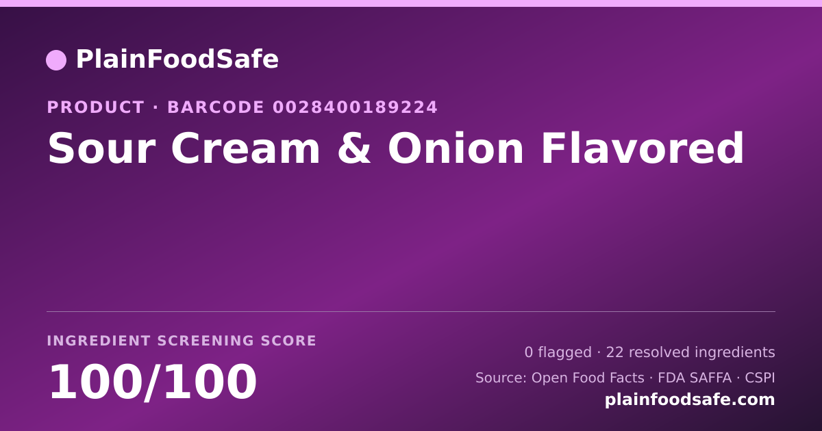Share card for Sour Cream & Onion Flavored Food Ingredient Profile