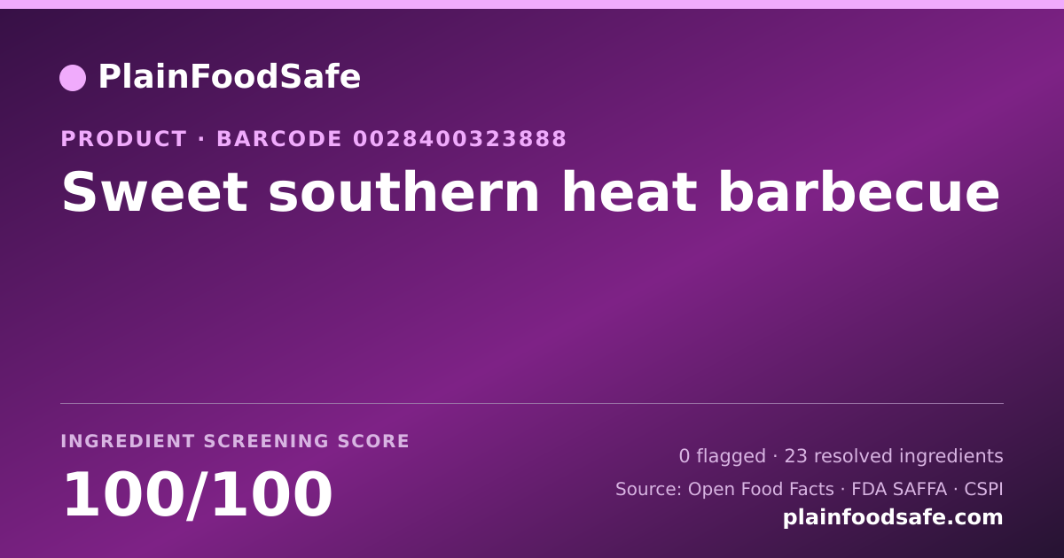 Share card for Sweet southern heat barbecue Food Ingredient Profile