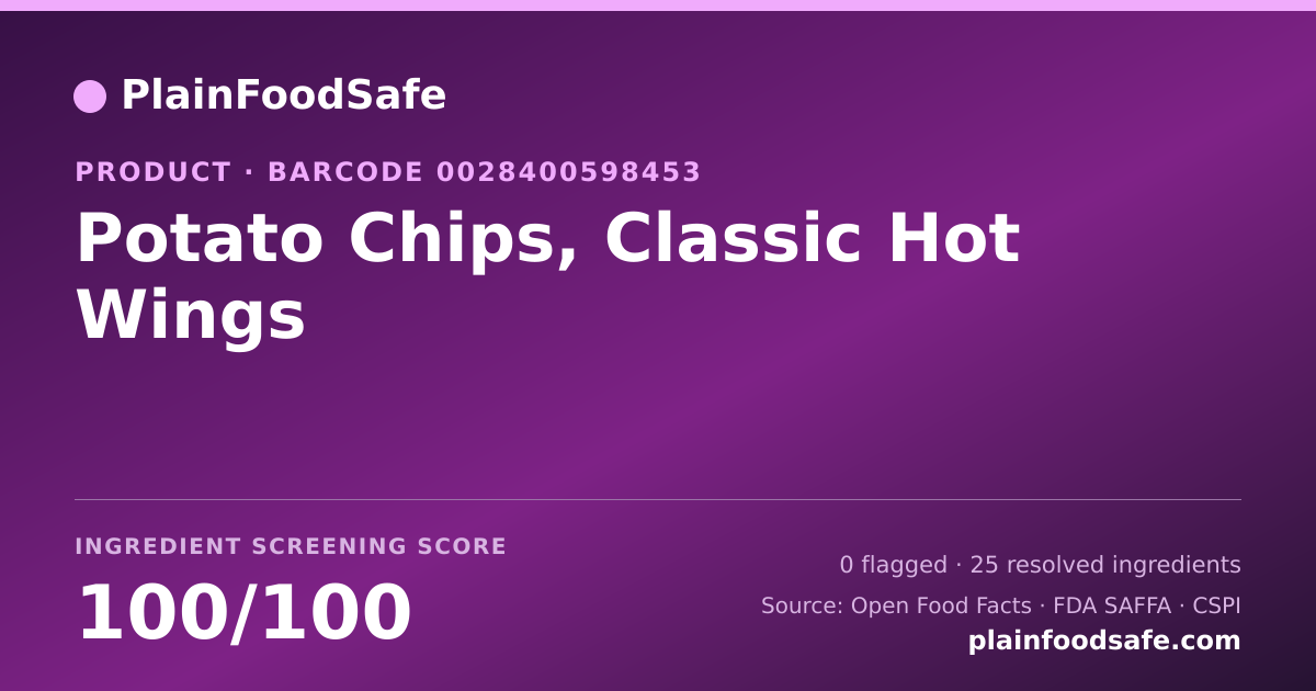 Share card for Potato Chips, Classic Hot Wings Food Ingredient Profile