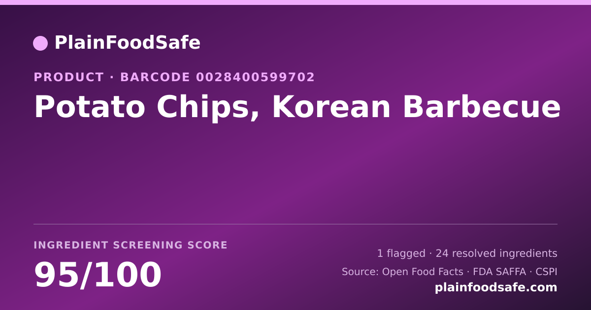 Share card for Potato Chips, Korean Barbecue Food Ingredient Profile