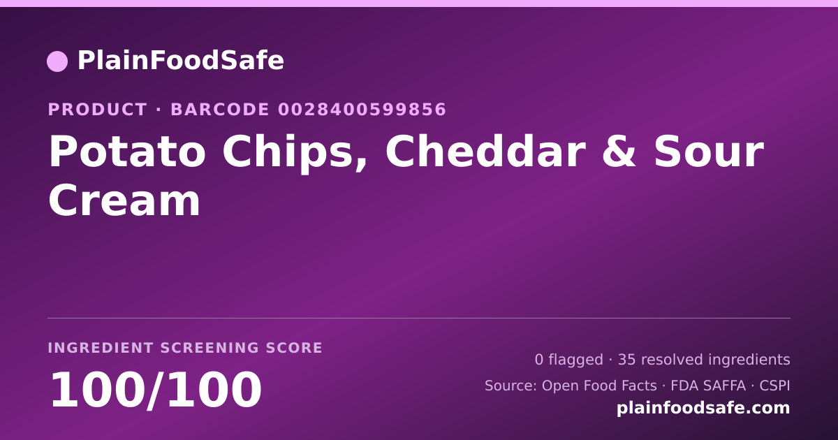 Share card for Potato Chips, Cheddar & Sour Cream Food Ingredient Profile