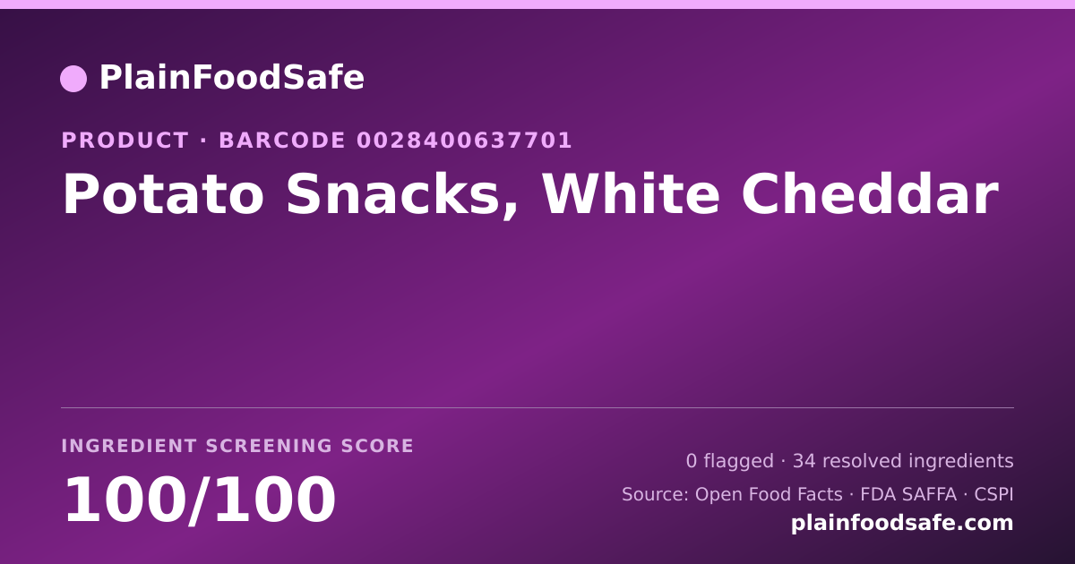 Share card for Potato Snacks, White Cheddar Food Ingredient Profile