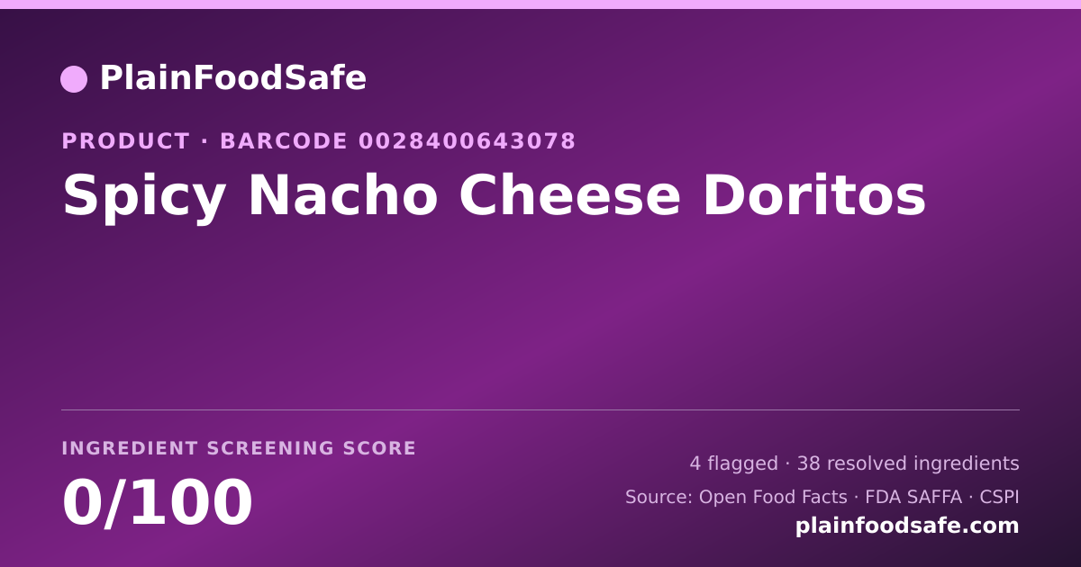 Share card for Spicy Nacho Cheese Doritos Food Ingredient Profile