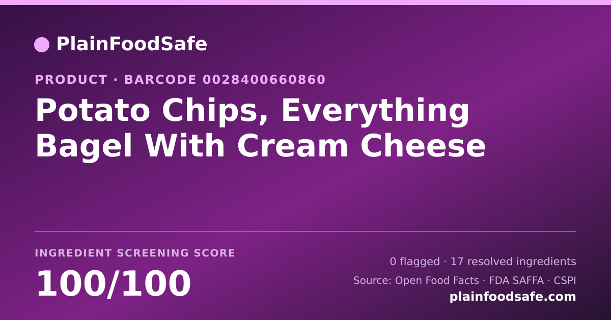 Share card for Potato Chips, Everything Bagel With Cream Cheese Food Ingredient Profile