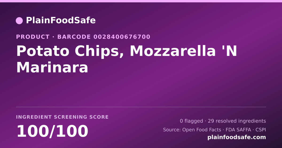 Share card for Potato Chips, Mozzarella 'N Marinara Food Ingredient Profile