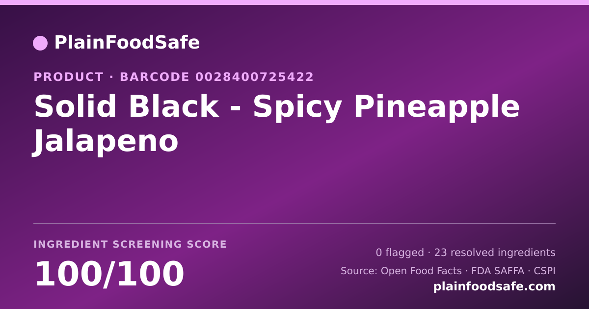 Share card for Solid Black - Spicy Pineapple Jalapeno Food Ingredient Profile