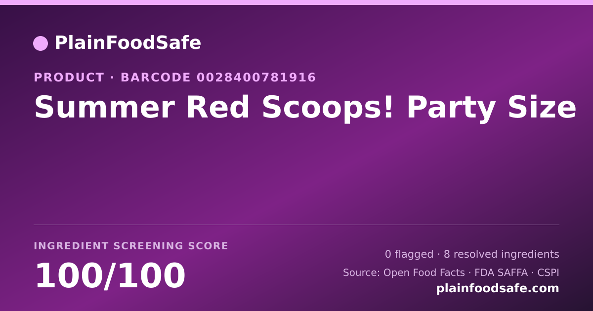 Share card for Summer Red Scoops! Party Size Food Ingredient Profile