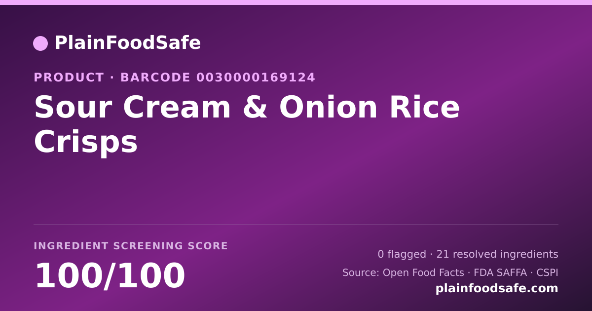 Share card for Sour Cream & Onion Rice Crisps Food Ingredient Profile