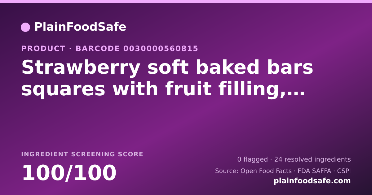 Share card for Strawberry soft baked bars squares with fruit filling, strawberry Food Ingredient Profile