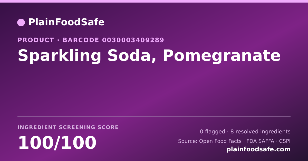 Share card for Sparkling Soda, Pomegranate Food Ingredient Profile