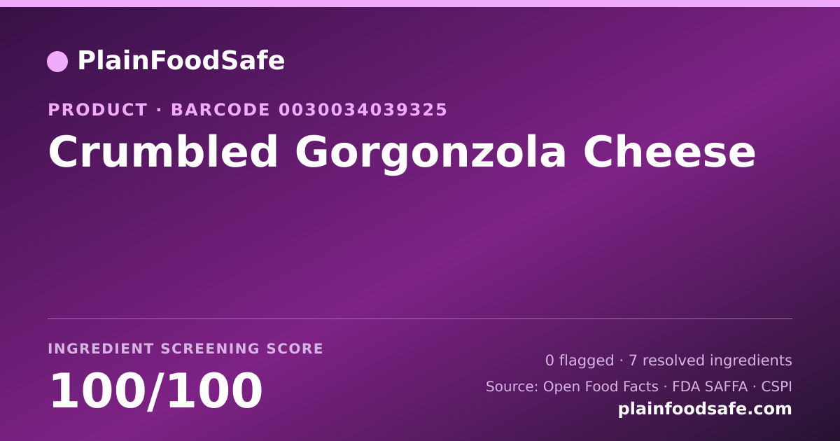 Share card for Crumbled Gorgonzola Cheese Food Ingredient Profile