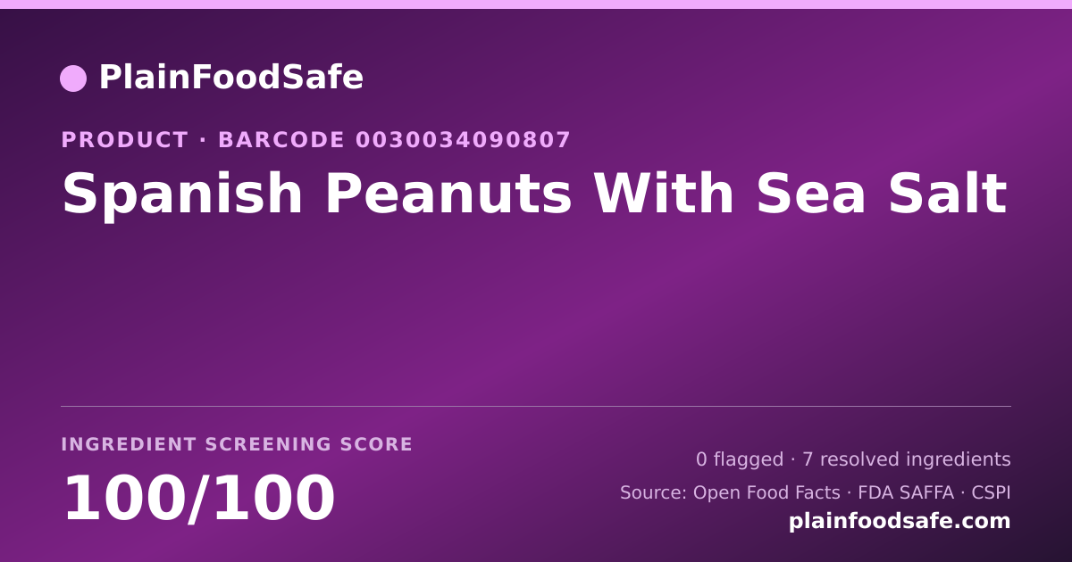 Share card for Spanish Peanuts With Sea Salt Food Ingredient Profile