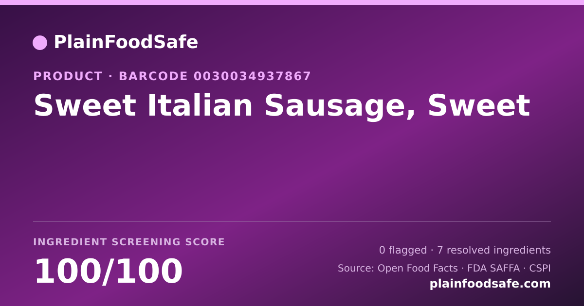Share card for Sweet Italian Sausage, Sweet Food Ingredient Profile