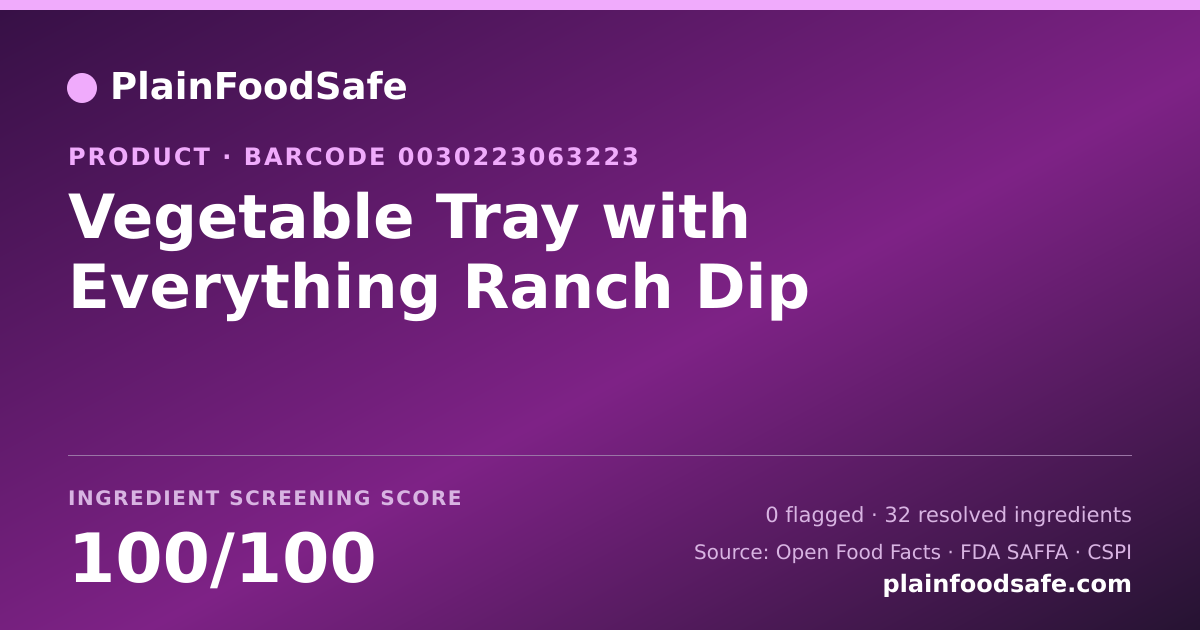 Share card for Vegetable Tray with Everything Ranch Dip Food Ingredient Profile