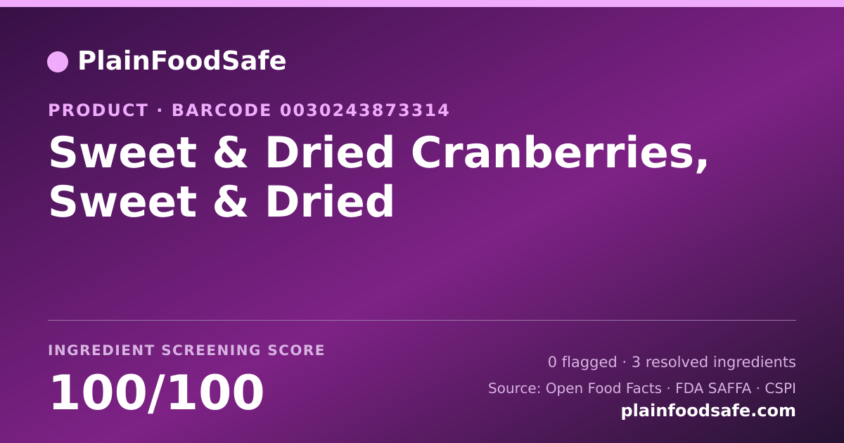 Share card for Sweet & Dried Cranberries, Sweet & Dried Food Ingredient Profile