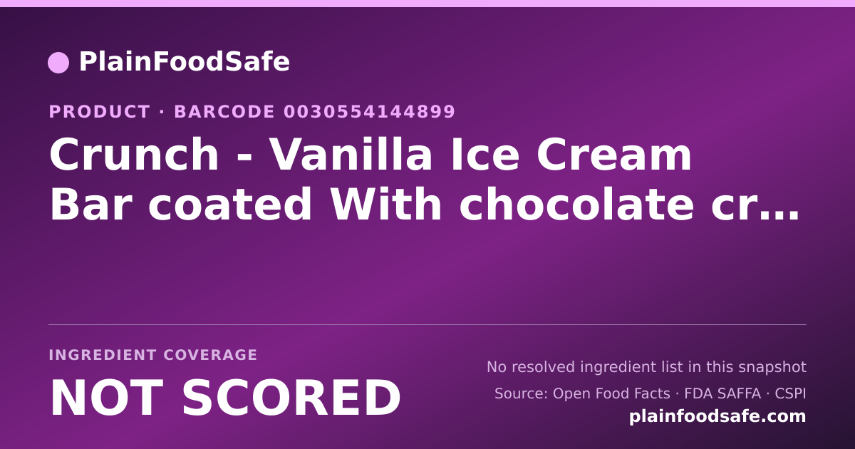 Share card for Crunch - Vanilla Ice Cream Bar coated With chocolate crunch Food Ingredient Profile