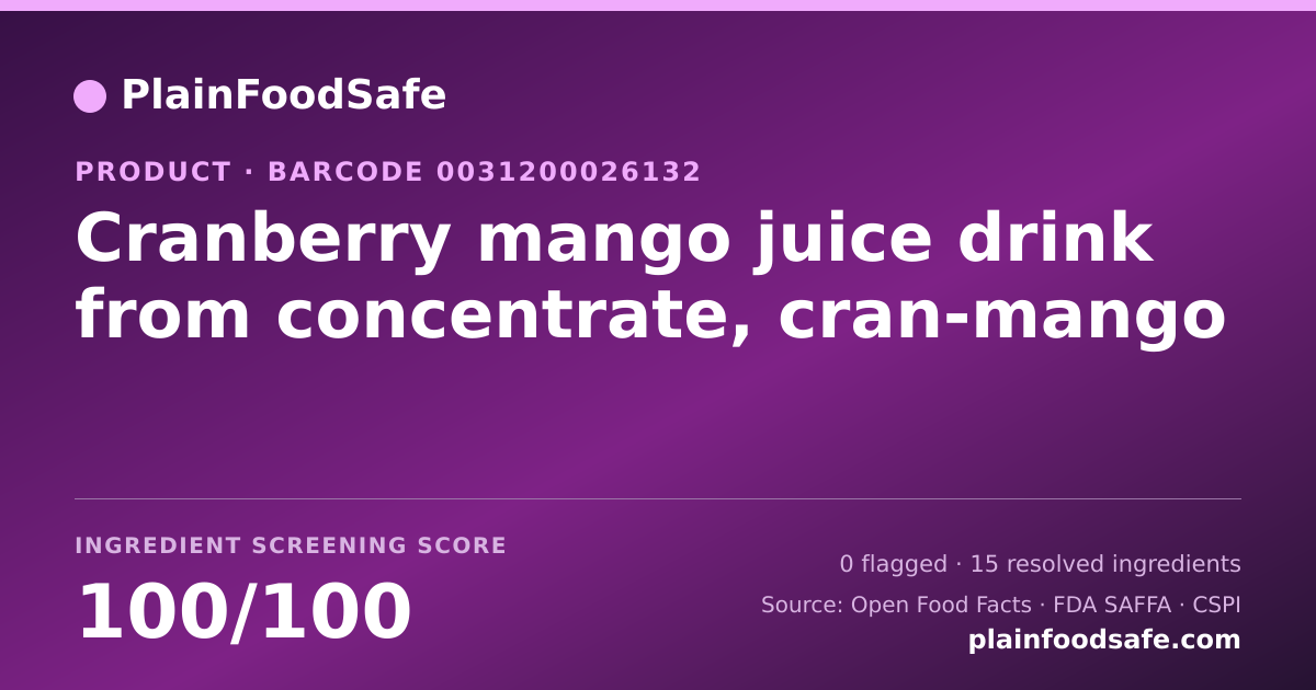 Share card for Cranberry mango juice drink from concentrate, cran-mango Food Ingredient Profile