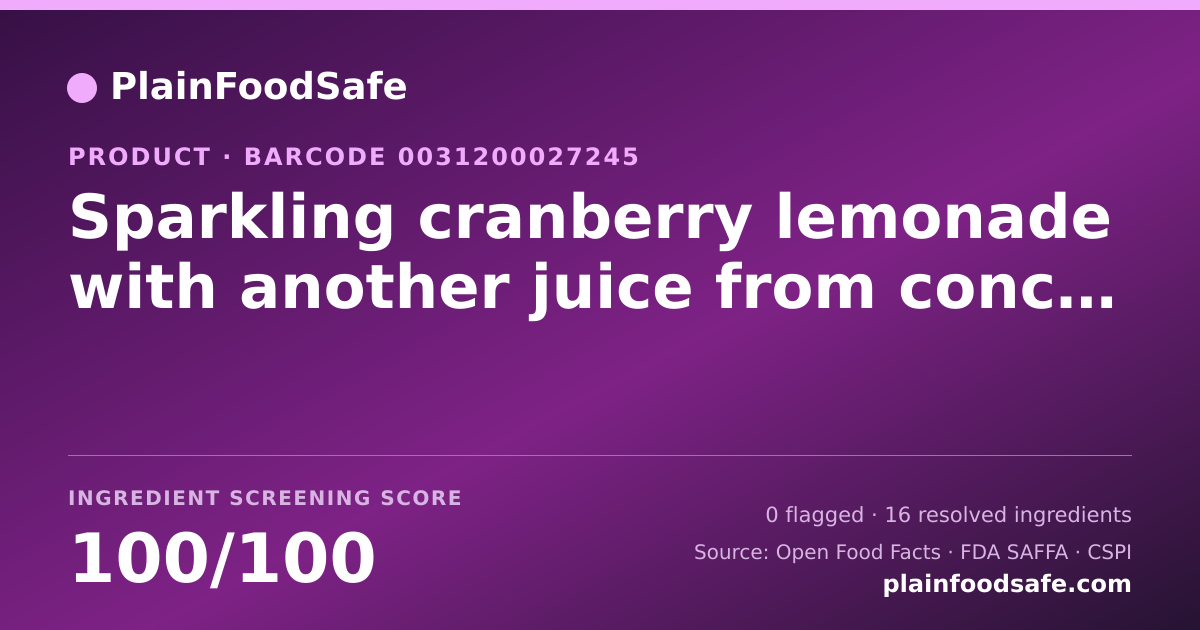 Share card for Sparkling cranberry lemonade with another juice from concentrate, cranberry lemonade Food Ingredient Profile