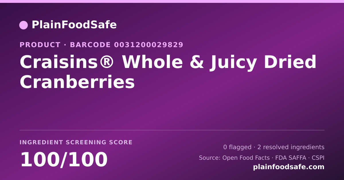 Share card for Craisins® Whole & Juicy Dried Cranberries Food Ingredient Profile