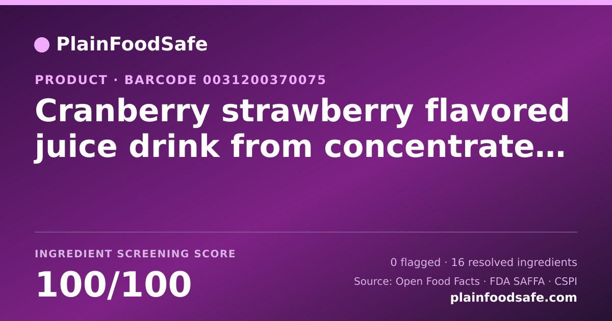 Share card for Cranberry strawberry flavored juice drink from concentrate, cran-strawberry Food Ingredient Profile
