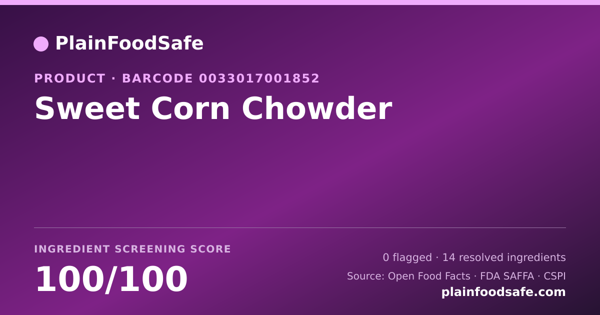 Share card for Sweet Corn Chowder Food Ingredient Profile
