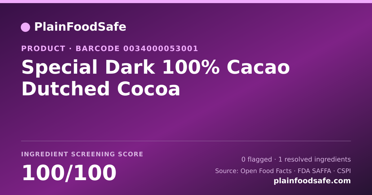Share card for Special Dark 100% Cacao Dutched Cocoa Food Ingredient Profile