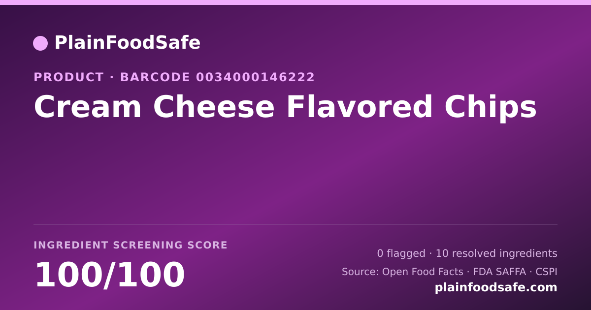 Share card for Cream Cheese Flavored Chips Food Ingredient Profile