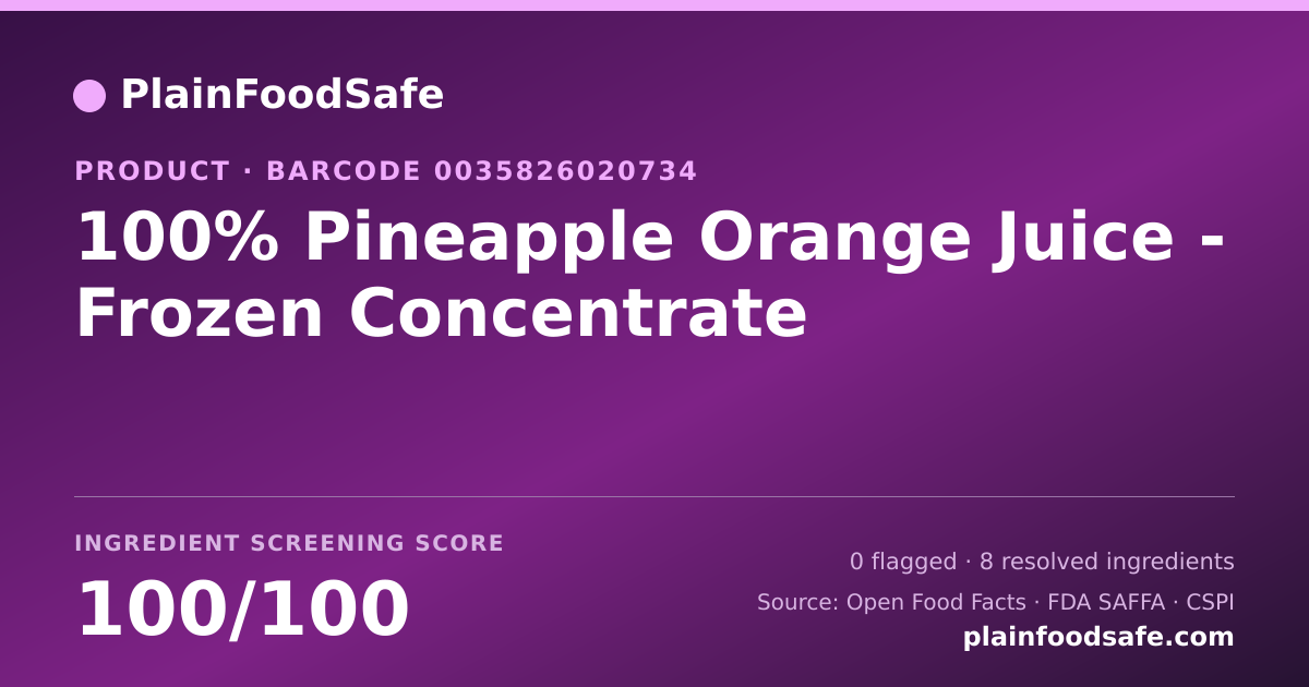 Share card for 100% Pineapple Orange Juice - Frozen Concentrate Food Ingredient Profile