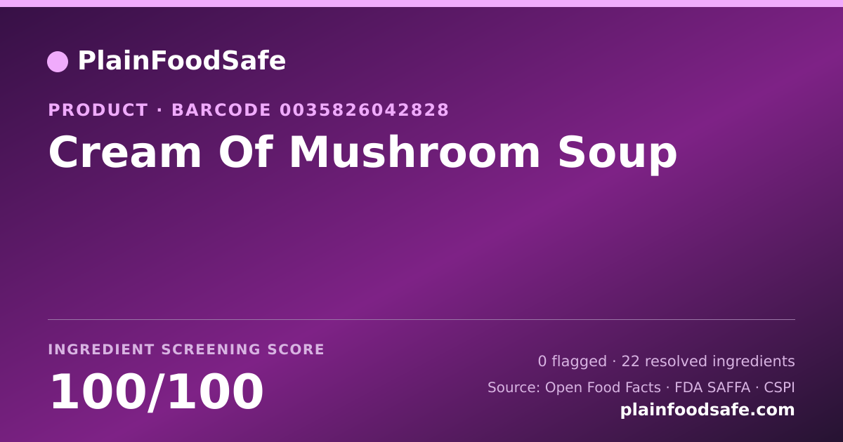 Share card for Cream Of Mushroom Soup Food Ingredient Profile