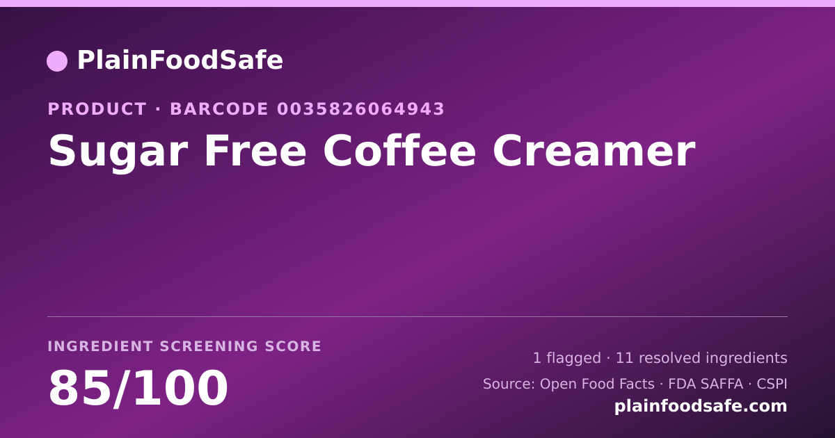 Share card for Sugar Free Coffee Creamer Food Ingredient Profile