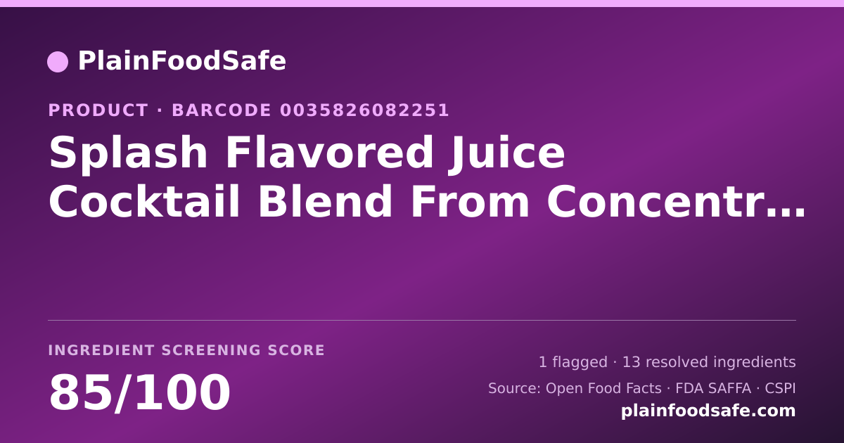 Share card for Splash Flavored Juice Cocktail Blend From Concentrate Food Ingredient Profile
