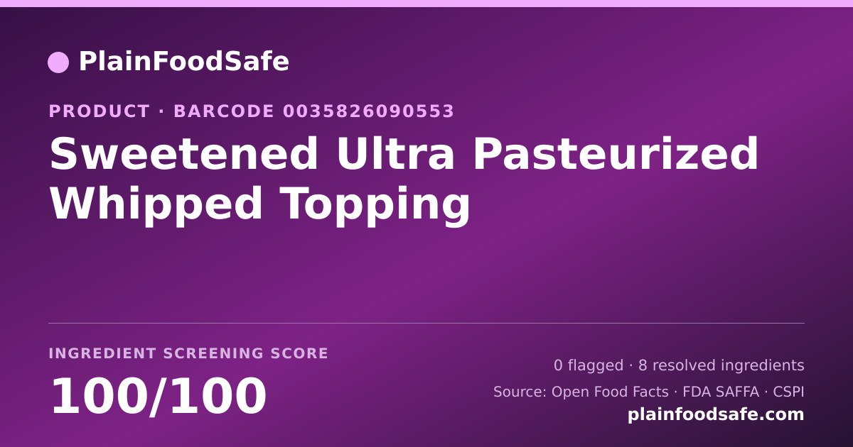 Share card for Sweetened Ultra Pasteurized Whipped Topping Food Ingredient Profile