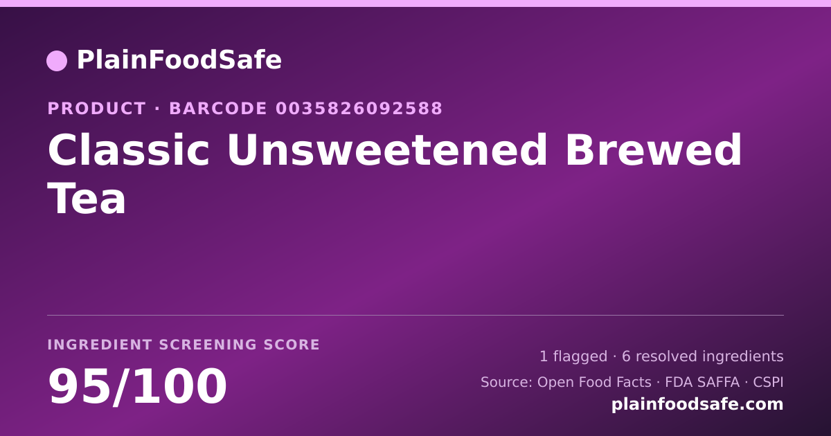 Share card for Classic Unsweetened Brewed Tea Food Ingredient Profile