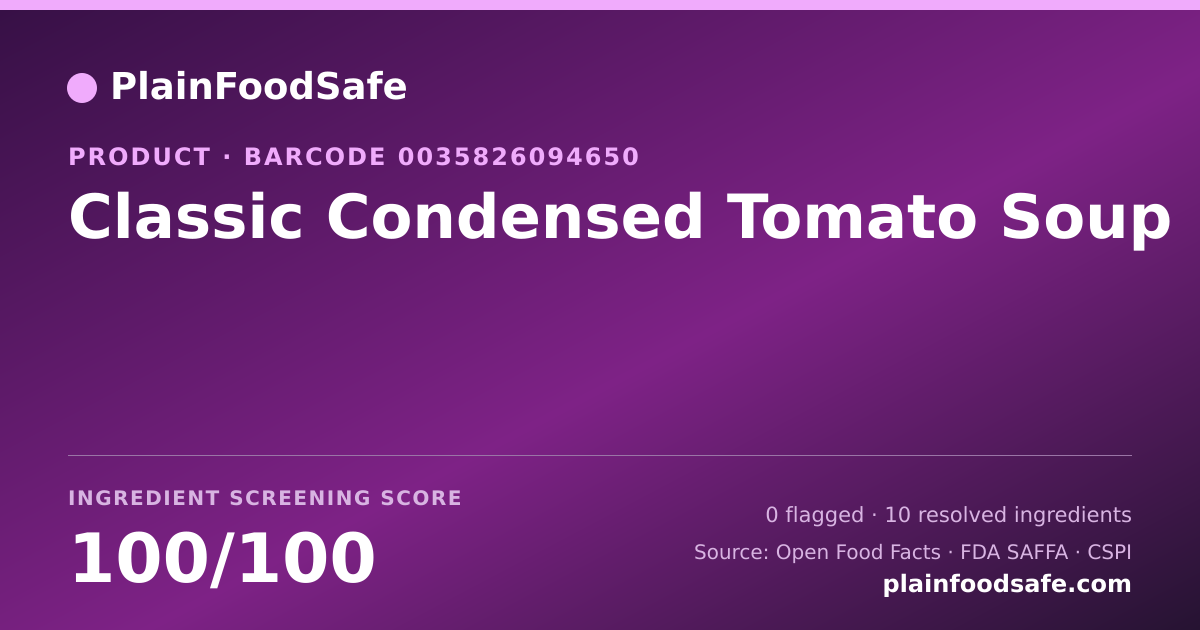 Share card for Classic Condensed Tomato Soup Food Ingredient Profile
