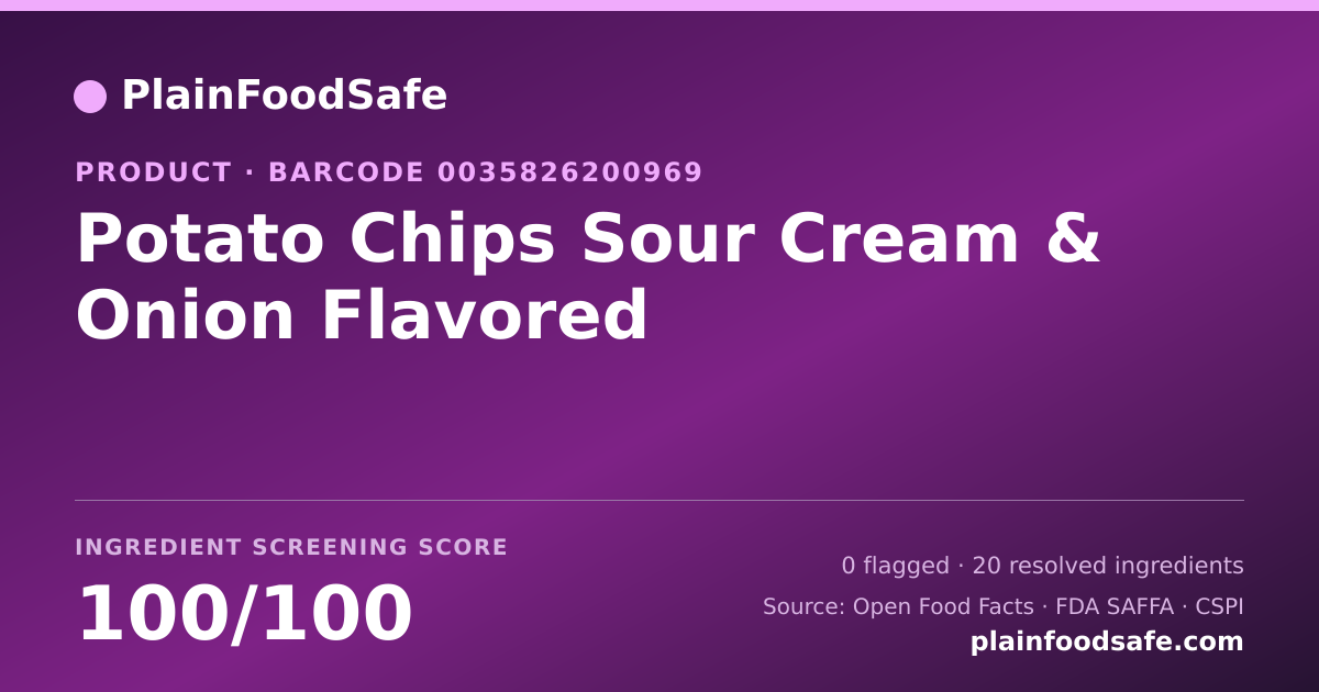 Share card for Potato Chips Sour Cream & Onion Flavored Food Ingredient Profile