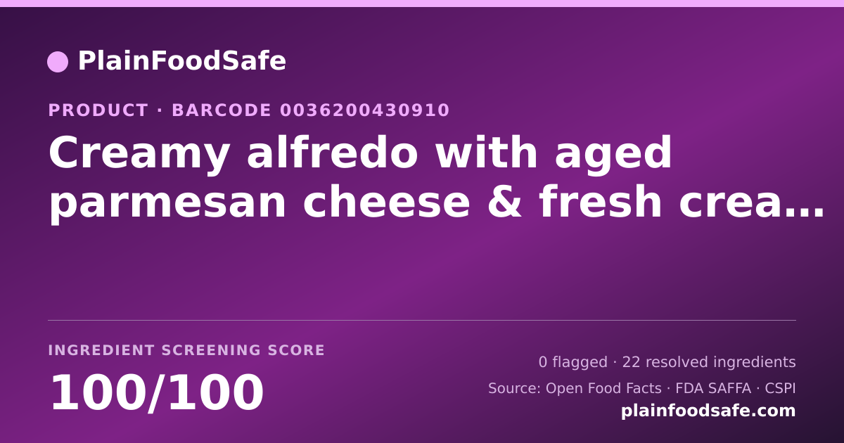 Share card for Creamy alfredo with aged parmesan cheese & fresh cream sauce Food Ingredient Profile
